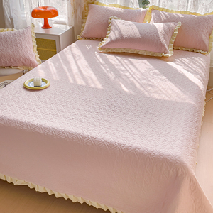 花边全棉纯棉床单单件简约纯色粉被单人女加厚床盖学生宿舍三件套