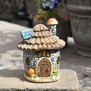 外贸乡村田园复古彩绘蘑菇石头屋子房子仓鼠窝花园露台摆件装饰品