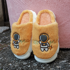 冬季亲子居家棉拖鞋超厚橡塑底防滑耐磨家用卡通太空人儿童保暖鞋