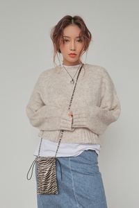 韩国Stylenanda女秋冬保暖毛圆领套头宽松长袖混色短款针织衫毛衣