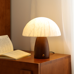 实木蘑菇床头台灯中古卧室书房可爱创意日式氛围感小夜灯casa照明