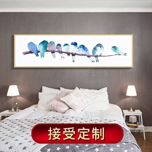 现代简约公寓卧室家庭睡房床头背景墙横幅挂画长条装饰画主卧壁画