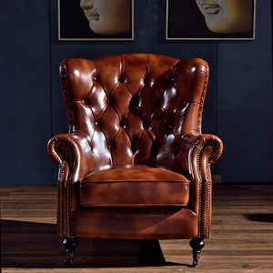 老虎椅美式单人沙发椅真皮高背轻奢复古小户型客厅小椅子復古梳化