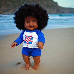 儿童玩具黑人娃娃非洲仿真娃娃模型搪胶婴儿球衣娃娃赠奶瓶