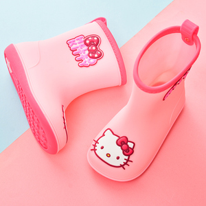 正品HelloKitty凯蒂猫儿童短筒加绒雨鞋女孩卡通防滑胶鞋宝宝水靴
