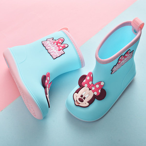 正品Disney迪士尼米妮儿童短筒加绒雨鞋女孩卡通防滑胶鞋宝宝水靴