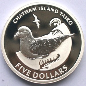 新西兰2004年查塔姆群岛野鸭5元精制银币