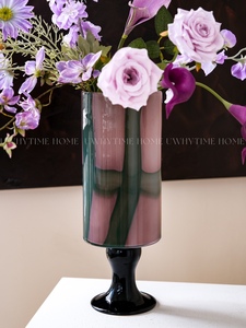 原创设计彩色高脚中古琉璃玻璃花瓶新中式ins高级艺术摆件花器