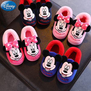 迪士尼儿童棉拖鞋包跟冬季男童女童室内防滑宝宝家居鞋中小童棉鞋