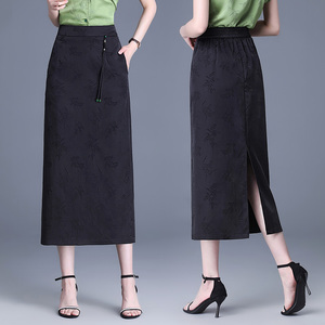 醋酸半身裙高级感新中式国风包裙2024新款夏季长裙高腰开叉一步裙