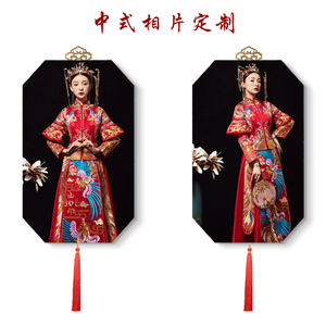 复古 中国风婚纱照放大挂墙 24寸实木相框 古风八角艺术像框版画