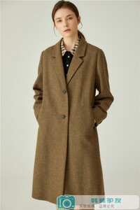 DAKS高端女装韩国正品代购22冬款羊毛格纹毛呢大衣DLCO2D991 W2棕