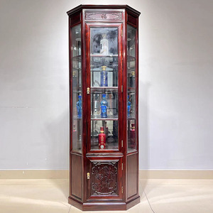 红木转角柜刺猬紫檀酒柜三角柜多边形储物柜印尼黑酸枝玻璃展示柜