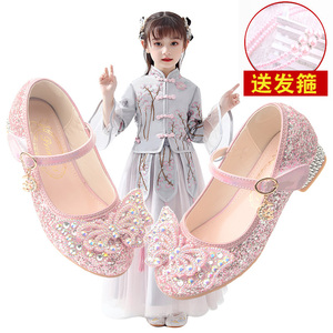女童皮鞋冰雪奇缘鞋爱莎公主水晶鞋学生银色表演出鞋子儿童矮跟鞋