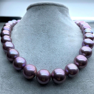 天然爱迪生珍珠项链 妖紫色蓝莓紫12-15mm正圆高强光正品送礼妈妈