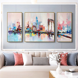 手绘油画抽象现代简约客厅装饰画北欧沙发背景墙面轻奢挂画三联画