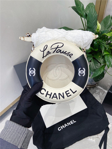 二手正品 Chanel 早春新款刘雯同款黑白拼色救生圈女士斜挎单肩包