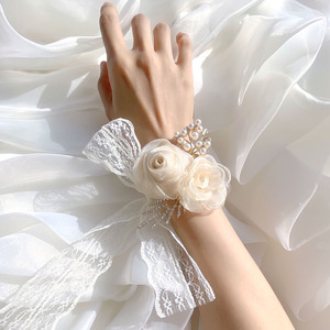 手腕花结婚新娘伴娘豪华蕾丝白色丝带超仙手花手环花姐妹团伴手礼