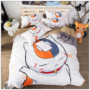 夏目友人帐床上用品猫咪四件套日本卡通床单被套1.2M三件套床单笠