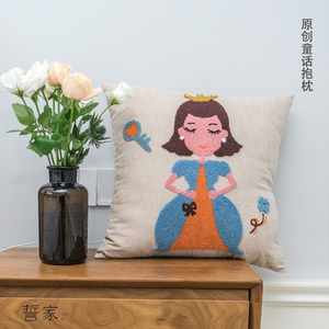 原创可爱卡通棉麻刺绣布艺抱枕客厅沙发靠垫办公室靠垫套靠枕腰靠