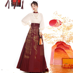 华灯绕龙原创汉服女新中式国风改良明制织金妆花红色马面裙套装秋