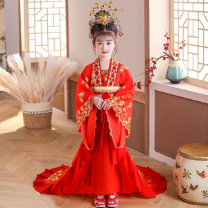 儿童贵妃古装拖尾 汉唐朝皇后公主唐装仙女孩宫廷COS表演出服汉服