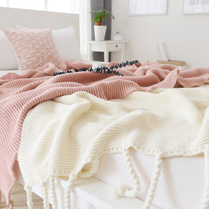 北欧 纯色超柔针织毯休闲毯子盖毯 毛线流苏毯网红卧室装饰毯