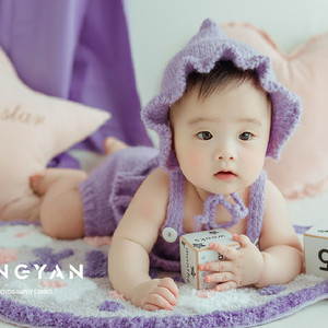 妮妮家女宝宝婴儿百天照拍照摄影服装道具手工编织毛线帽子