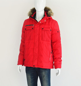 欧美外贸原单男士滑雪服70%绒冬款红色羽绒服防雪保暖外套仅一件