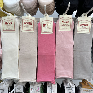 韩国东大门进口女士夏季薄款透气中筒棉袜纯色卷边网眼堆堆中长袜