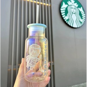韩国星巴克渐变奶瓶杯 环保冷变宇航员耐热辐射变色送礼物吸管杯