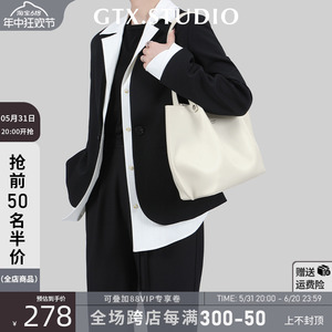 【谷田西】小众牛皮托特包女大容量软皮单肩手提白色通勤包大包包