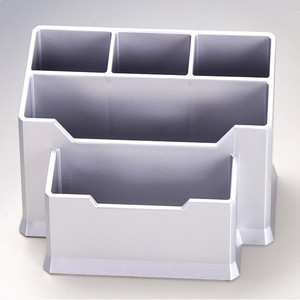 桌面办公文具多格塑料黑色笔桶商务方形透明旋转名片插笔筒收纳盒