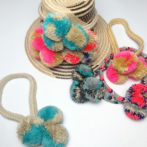 现货 南美wayuu帽饰哥伦比亚纯手工编织毛线饰品ins发箍装饰带