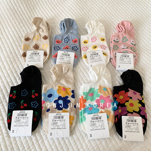 韩国进口热卖彩色花朵船袜可爱熊春夏女减龄棉短袜浅口袜小花袜子