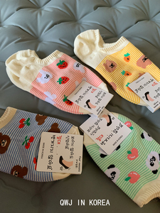 超可爱条纹动物 韩国进口女式短袜船袜水果卡通浅口袜子学生棉袜