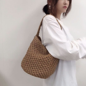 韩国东大门代购包包女时尚外出编织包水桶包海边度假单肩包草编包