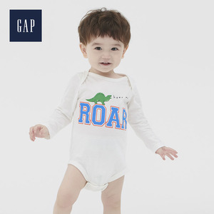 Gap婴儿圆领长袖连体衣春装496571 男婴宝宝可爱卡通印