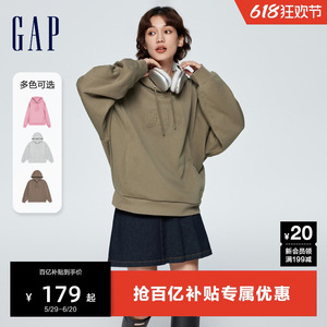 Gap女装春季3D浮雕logo慵懒风美式复古纯色运动连帽卫衣429363