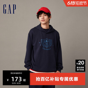 Gap男装春秋LOGO宽松廓形舒适套头运动卫衣高级休闲连帽衫841225