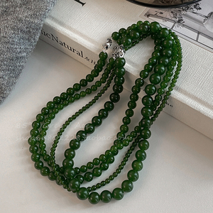 超显白~新中式绿色串珠项链女2024新款锁骨链气质高级感脖颈链子