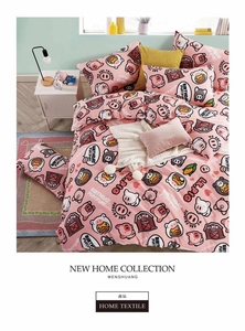 新款纯棉卡通粉色趣味猪猪床单床笠被套四件套可订做