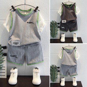男童夏装套装时髦洋气童装2024新款帅宝宝篮球服儿童短袖运动衣服