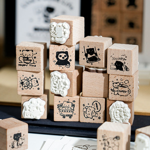喵的生活日记木质印章套盒可爱小猫多功能手帐素材小图案装饰用印