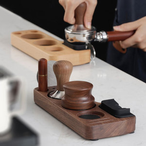 咖啡机手柄配套器具收纳座胡桃木填压座布粉器通用咖啡辅助压粉座
