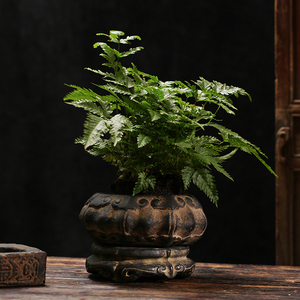 尔立仿石复古做旧中国风日式小叶紫檀黑古茶盆景圆盆创意花器底座