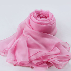 桃红丝巾  桑蚕丝清纯粉白色素色女性丝巾披肩沙滩巾