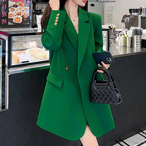 2024春季新款大码绿色西装外套女胖mm韩版宽松休闲高级感西服上衣
