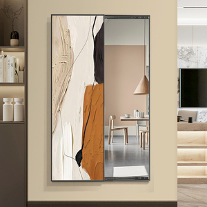 抽象色块玄关装饰画隐藏式全身镜客厅走廊可推拉全身镜卧室试衣镜