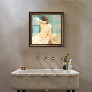 美式卫生间美女花卉挂画厕所洗手间免打孔装饰画浴室防水自粘壁画